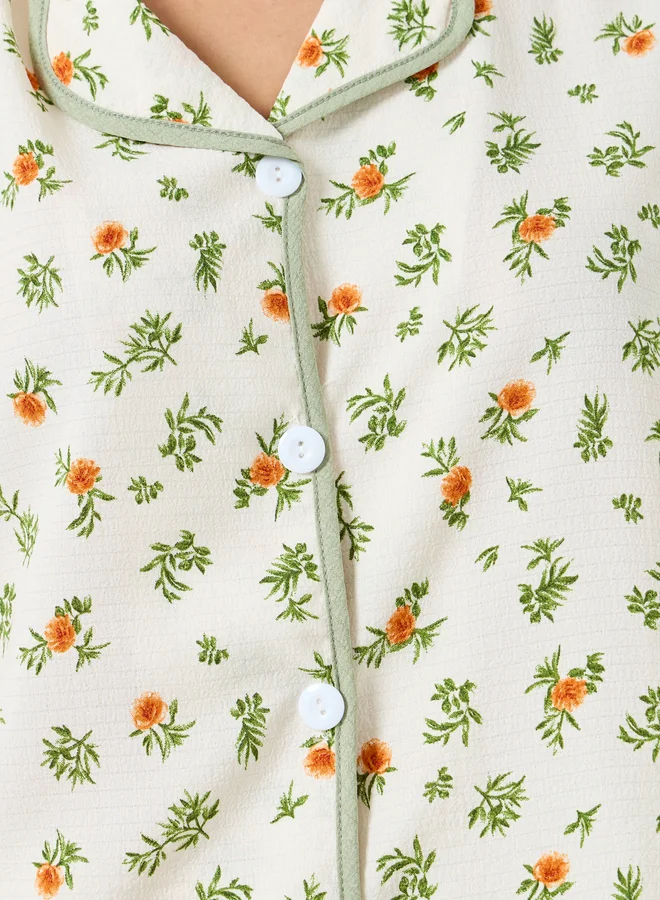 تايك تو طقم بيجاما وقميص بأكمام قصيرة وطبعة زهور